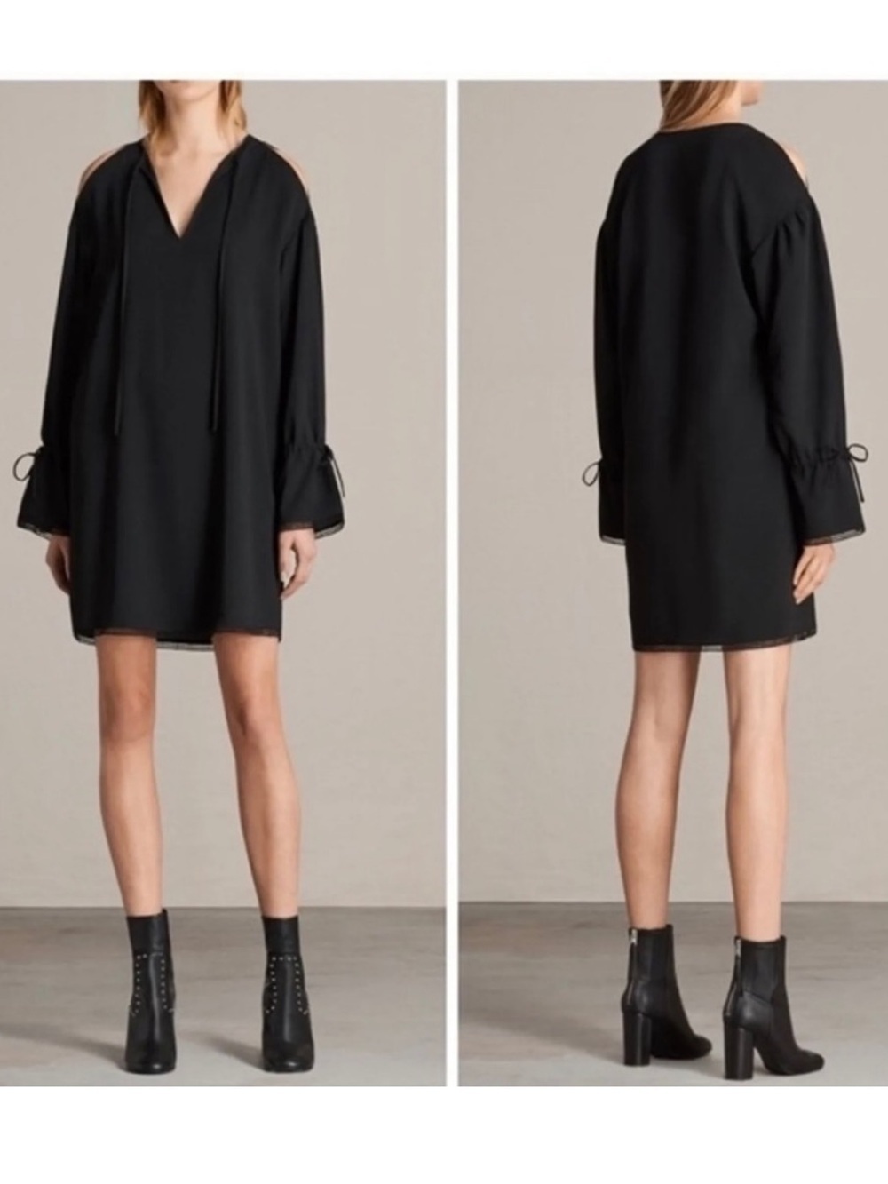 All Saints Aster Cold Shoulder Dress. Black size Large